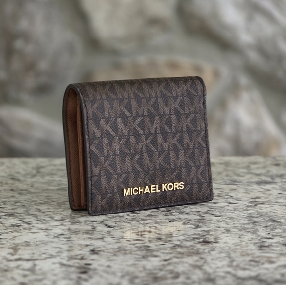 Michael Kors Handbags - Michael Kors Jet Set Medium Logo Card Case Wallet Brown